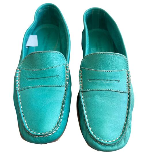 L'Artigiano Sorrentino Teal Green Leather Italian Penny Loafers Size EU 38 - Picture 1 of 11